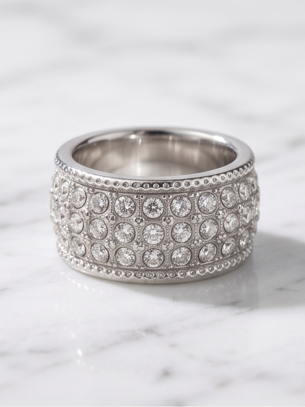 Wide Pavé Diamond-Style Band Ring in Silver Tone size 7 - Picture 3 of 4